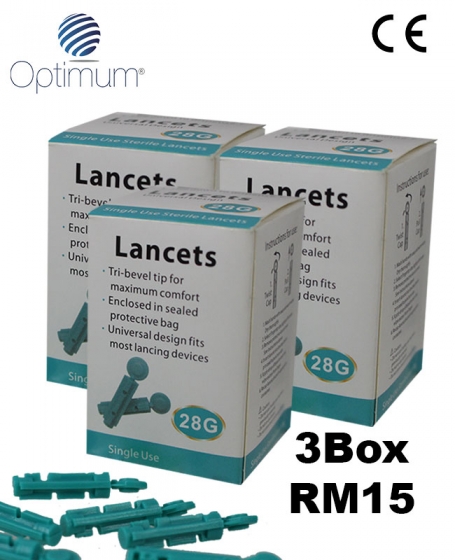 Optimum <br/>Blood Glucose <b>Lancets</b> <br/>(28G) (3boxs @ 50pcs)
