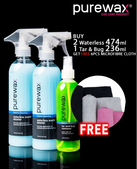 Purewax <b> Combo Waterless Wash + Tar & Bug </b> (Free 2Packs Micro Fibre Cloth)